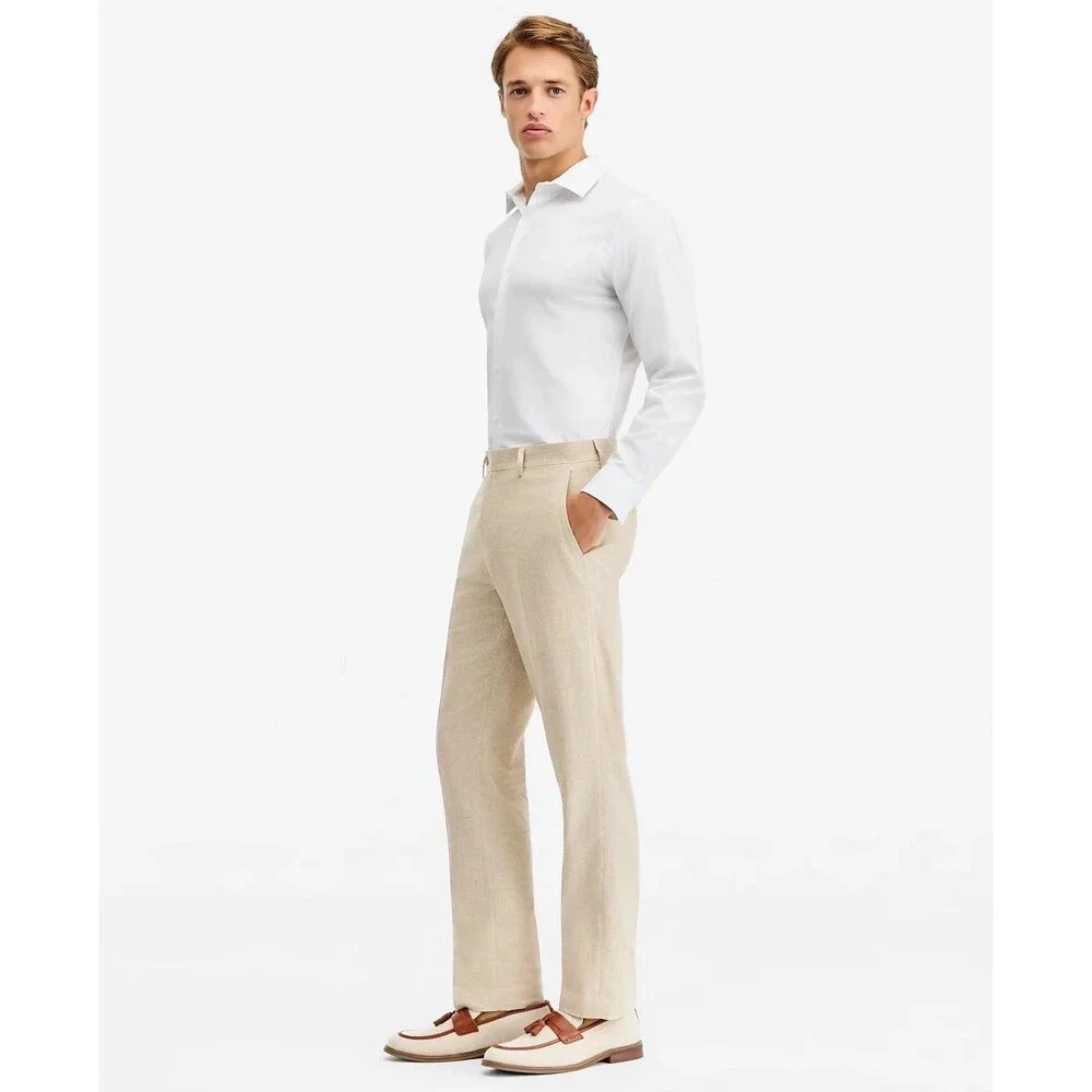 $495 NEW BAR III MENS 42R NATURAL LINEN SLIM 2 PIECE SUIT WITH DRESS PANTS 36X32